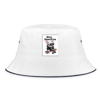 Cool Bulldog Style – Stay Pawsitive Design - Bucket Hat - white/navy - Front