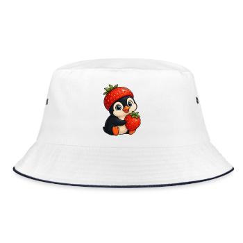 Cute penguin with strawberry fruity cartoon - Bucket Hat - white/navy - Front