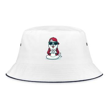 Love & Flosse - Bucket Hat - Weiß/Navy - Vorne