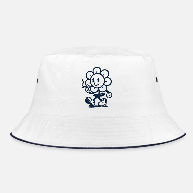 Retro Floral Mascot with Cigarette Drawing Bucket Hat