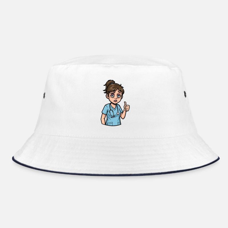 Müde Heldin: Pflege mit Herz & Humor - Bucket Hat - Weiß/Navy
