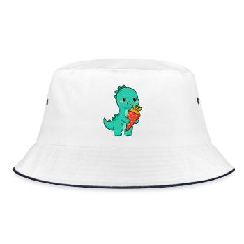 Langhals Dino mit Schultüte | Einschulung 2026 - Bucket Hat - Weiß/Navy - Vorne