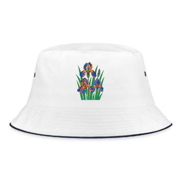 Retro Iris Blumige Blüte - Bucket Hat - Weiß/Navy - Vorne