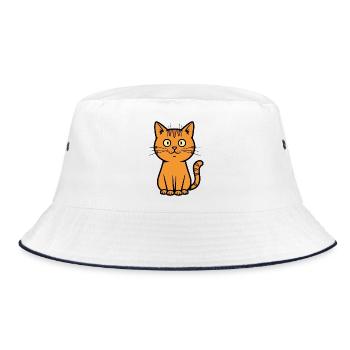 Verspielte Katzenillustration für Kinder - Bucket Hat - Weiß/Navy - Vorne