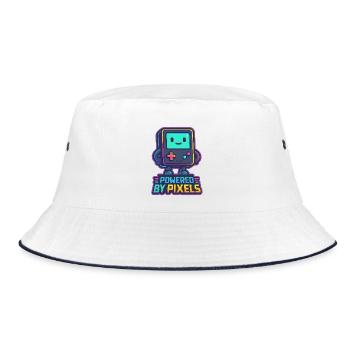 Pixelated Bot with Empowered Message - Bucket Hat - white/navy - Front