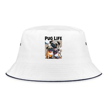 Exuberant Pug Family Illustrations - Bucket Hat - white/navy - Front