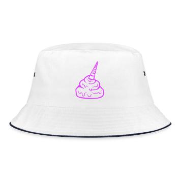 Pferd Einhorn Horn Kacke Scheiße Lustig Kot Haufen - Bucket Hat - Weiß/Navy - Vorne