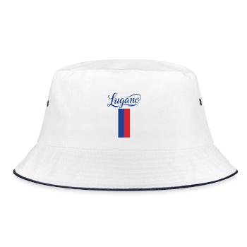 Lugano Stadtflagge Stilvoll Design - Bucket Hat - Weiß/Navy - Vorne