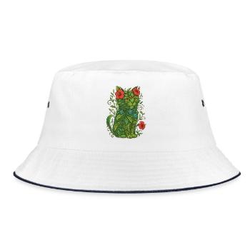 Floral Cat Illustration - Bucket Hat - white/navy - Front