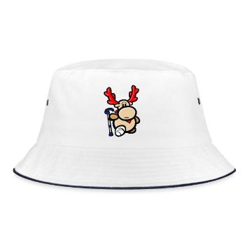 Comic-Rentier Elmondo mit Gipsbein und Krücke - Bucket Hat - Weiß/Navy - Vorne