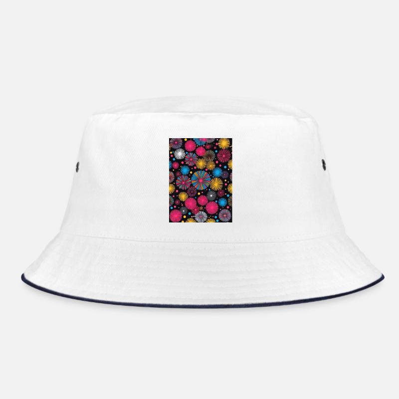 Colorful fireworks on black background Bucket Hat
