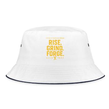 Rise Grind Forge – Motivation T-Shirt - Bucket Hat - Weiß/Navy - Vorne