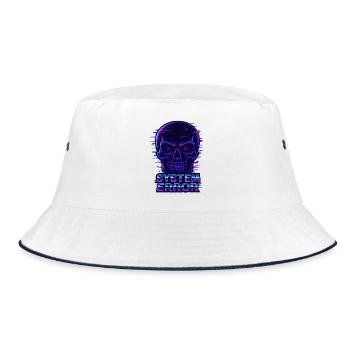 Neon Glitch Skull with System Error Text - Bucket Hat - white/navy - Front