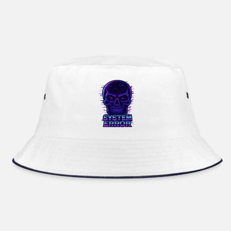 Neon Glitch Skull with System Error Text Bucket Hat