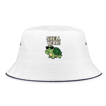 Cool Turtle with Sunglasses and Bold Text - Bucket Hat - white/navy - Front