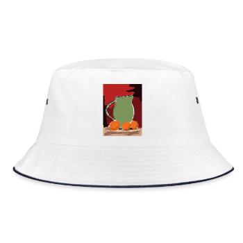 Kunstvoll Stillleben-Krug mit Orangen - Bucket Hat - Weiß/Navy - Vorne