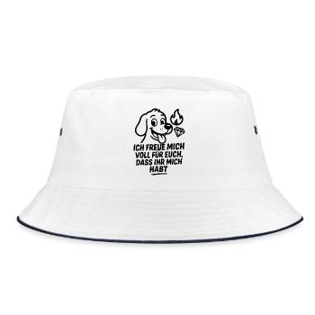 Ich freu mich so, dass Ihr mich habt - Hundemotiv - Bucket Hat - Weiß/Navy - Vorne