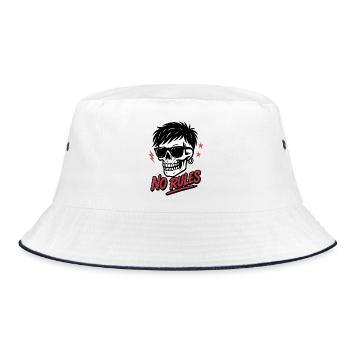 Edgy Skull with Sunglasses and No Rules Text - Bucket Hat - white/navy - Front