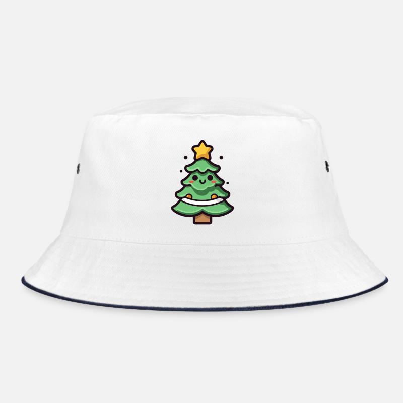 Kawaii Christmas Tree Illustration Bucket Hat