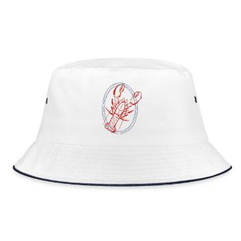 Vintage Red Lobster Illustration on Navy - Bucket Hat - white/navy - Front