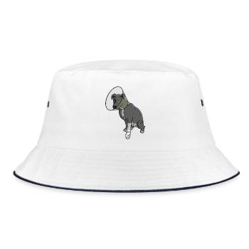 Adorable Injured Dog with Bandage and Cone - Bucket Hat - white/navy - Front