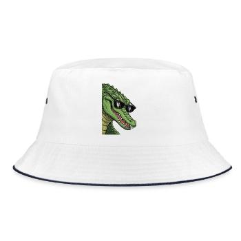 Lässiger Krokodil mit Sonnenbrille - Bucket Hat - Weiß/Navy - Vorne