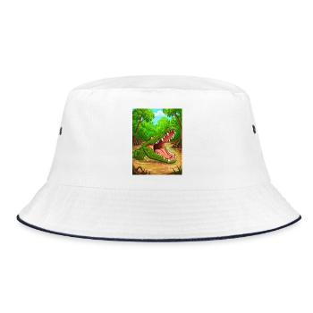 Krokodil – Afrikas Flüsse, stärkster Biss - Bucket Hat - Weiß/Navy - Vorne