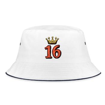 16 Zahl Krone - Bucket Hat - Weiß/Navy - Vorne