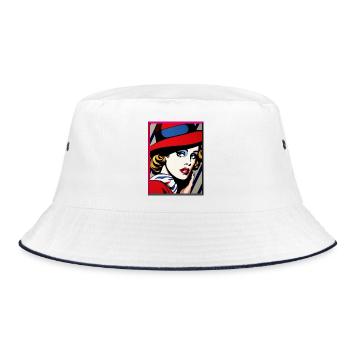 Pop Art Femme Blonde Avec Chapeau Rétro Coloré Vibrant - Bob - blanc/marine - Devant