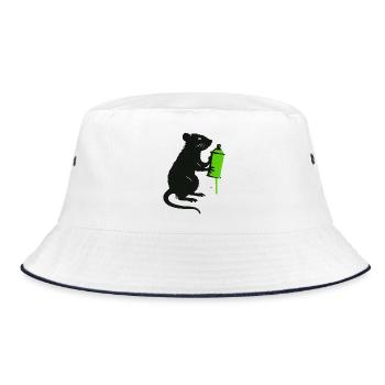 Scientific Rat Illustration with Syringe - Bucket Hat - white/navy - Front