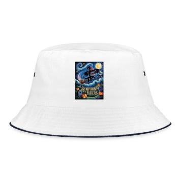 Witch Kitten Flying Over Halloween Graveyard - Bucket Hat - white/navy - Front