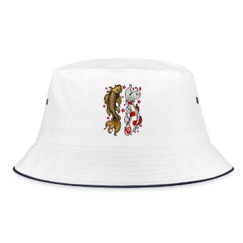 Koi Fish Drawing | Love and Harmony - Bucket Hat - white/navy - Front