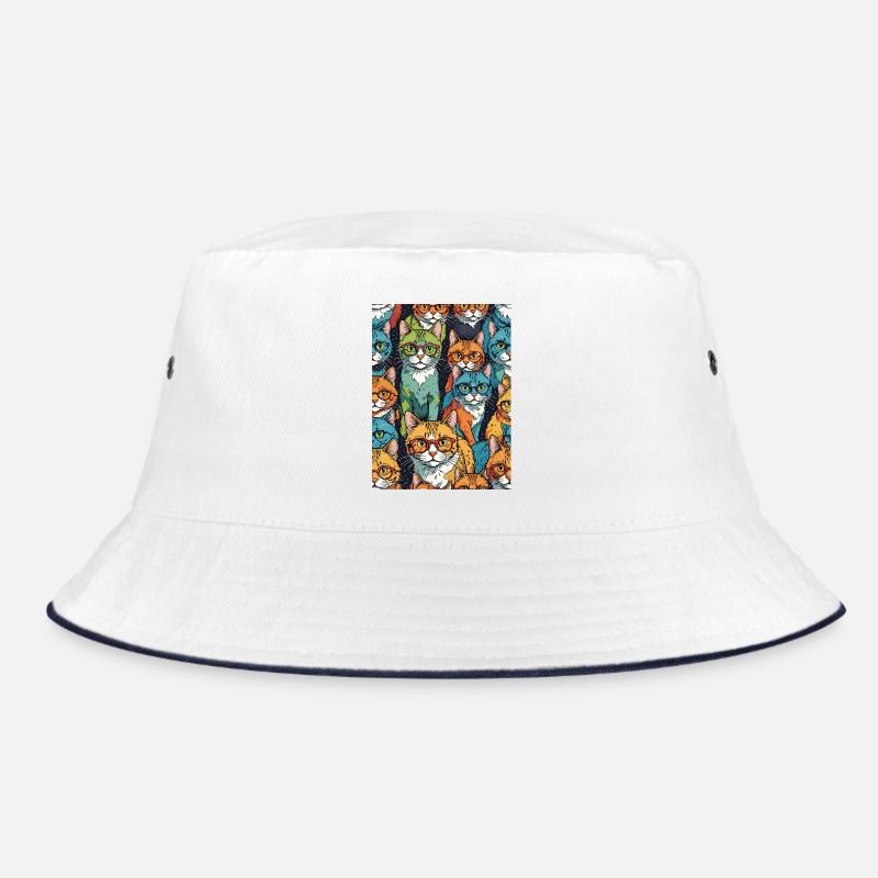 Colorful Cats with Glasses Pattern Bucket Hat