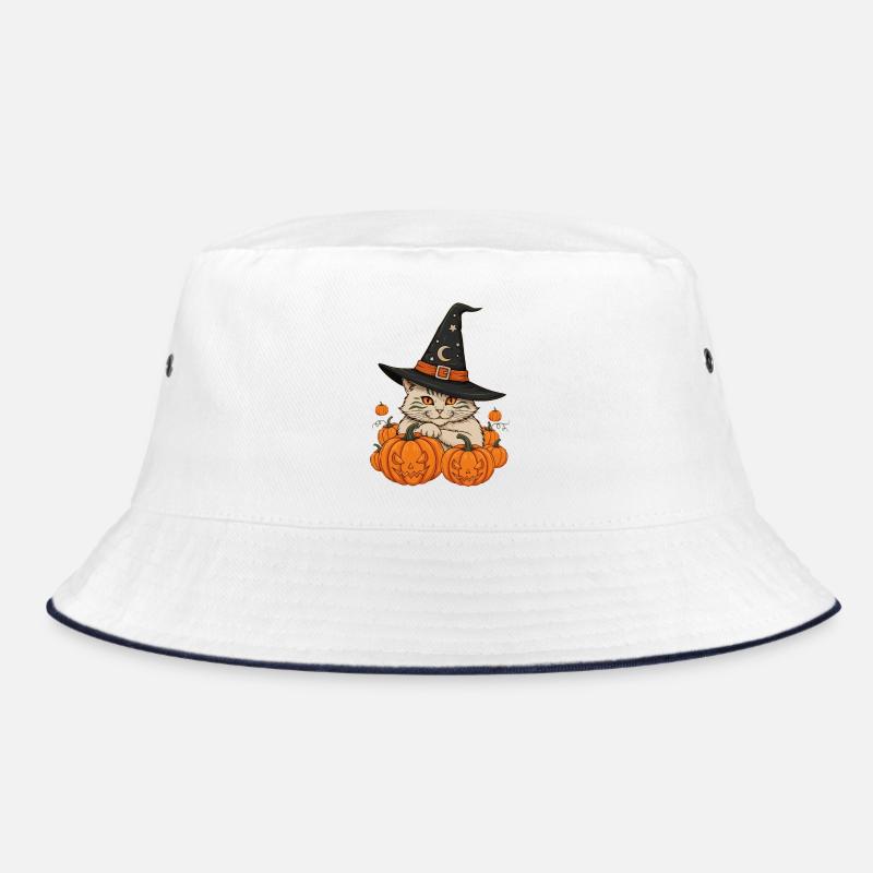 Whiskered Witch Among Pumpkins Bucket Hat