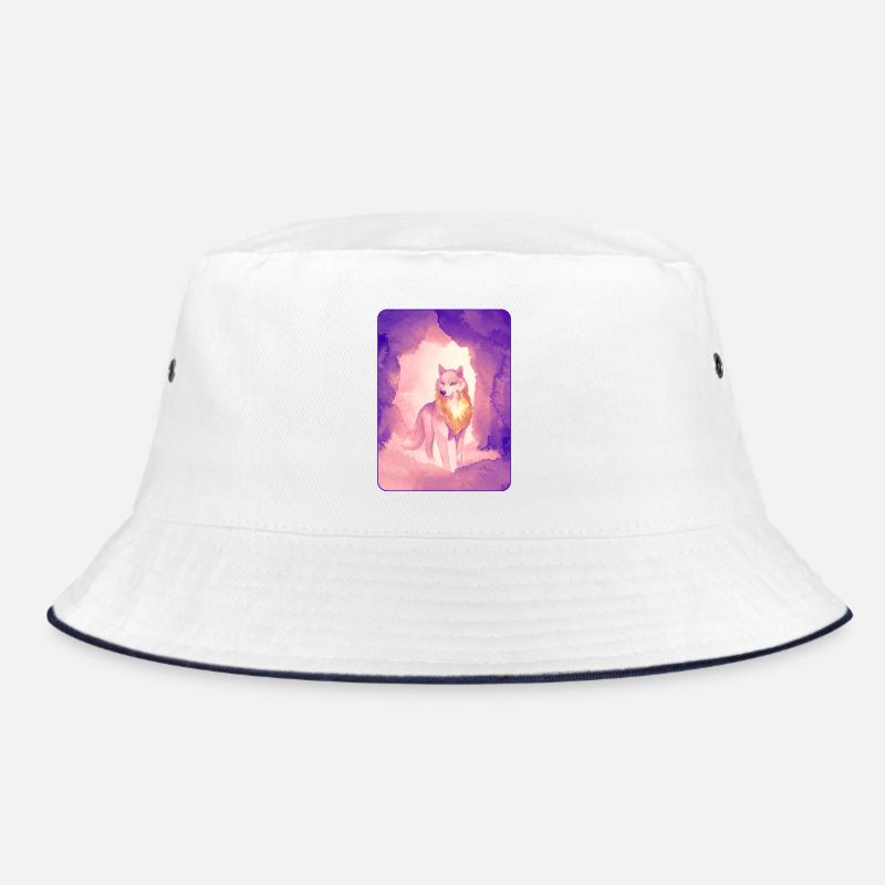 White Wolf in Watercolor 2 (Purple) Bucket Hat
