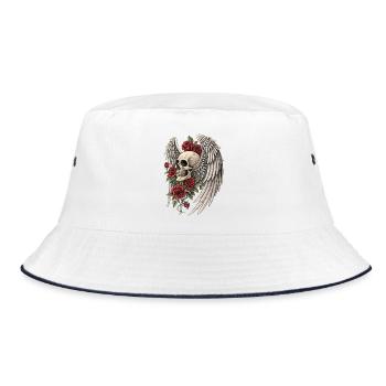 Vintage Gothic Wings & Red Roses Skull - Bucket Hat - white/navy - Front