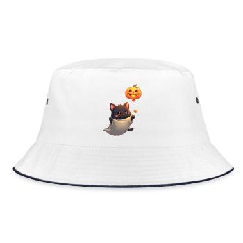 Halloween Cat with Halloween Pumpkin - Bucket Hat - white/navy - Front