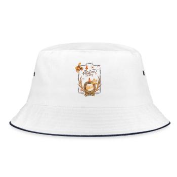 Herbst Igel Blätter Rahmen - Bucket Hat - Weiß/Navy - Vorne