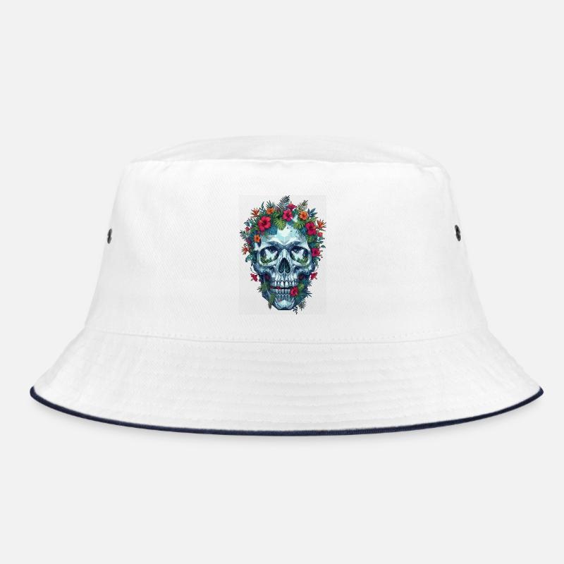 Kristallschädel mit tropischen Blumen Bucket Hat