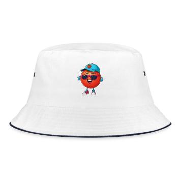 Tomate mit Cap und Sonnenbrillen - Bucket Hat - Weiß/Navy - Vorne