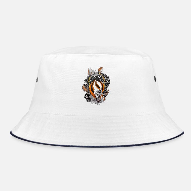 Orange Black Abstract Feather Pattern Bucket Hat
