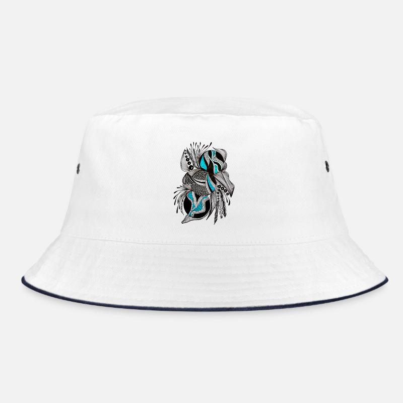 BlackTurquoise Scale Pattern Bucket Hat