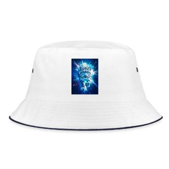 Ein Schneeleopard leuchtet inmitten eines eisblauen und silbernen Sterns - Bucket Hat - Weiß/Navy - Vorne