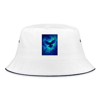 A raven soars through glowing indigo skies filled  - Bucket Hat - white/navy - Front
