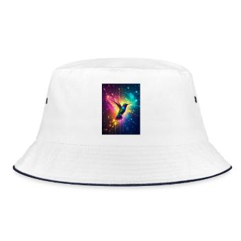 Radiant hummingbird glowing midair, surrounded  - Bucket Hat - white/navy - Front