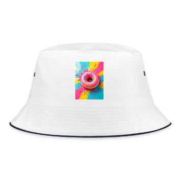 Shiny pink donut glowing with sweet pop-art color - Bucket Hat - white/navy - Front