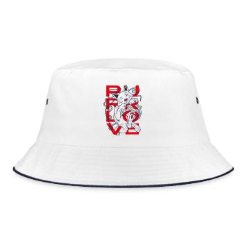 Schnurren Liebeskatze mit Wollknäuel - Bucket Hat - Weiß/Navy - Vorne