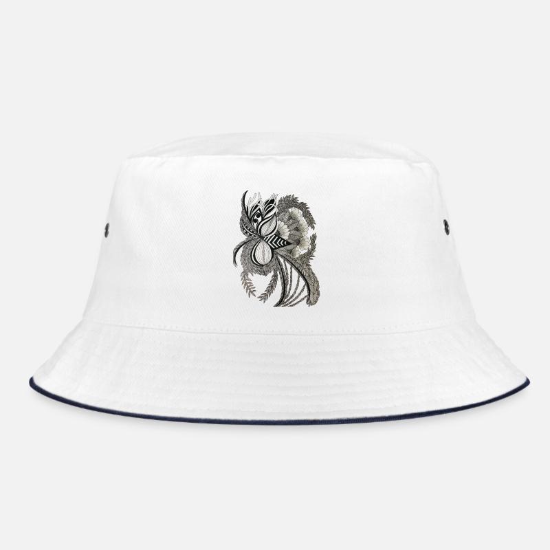 Monochrom Blumengeäst Ornament Bucket Hat