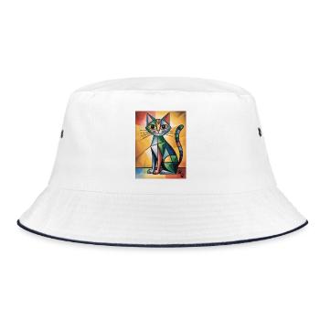 katze kubisch - Bucket Hat - Weiß/Navy - Vorne