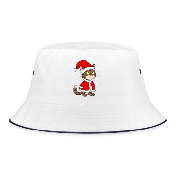 Katze Weihnachten grimmig lustig - Bucket Hat - Weiß/Navy - Vorne